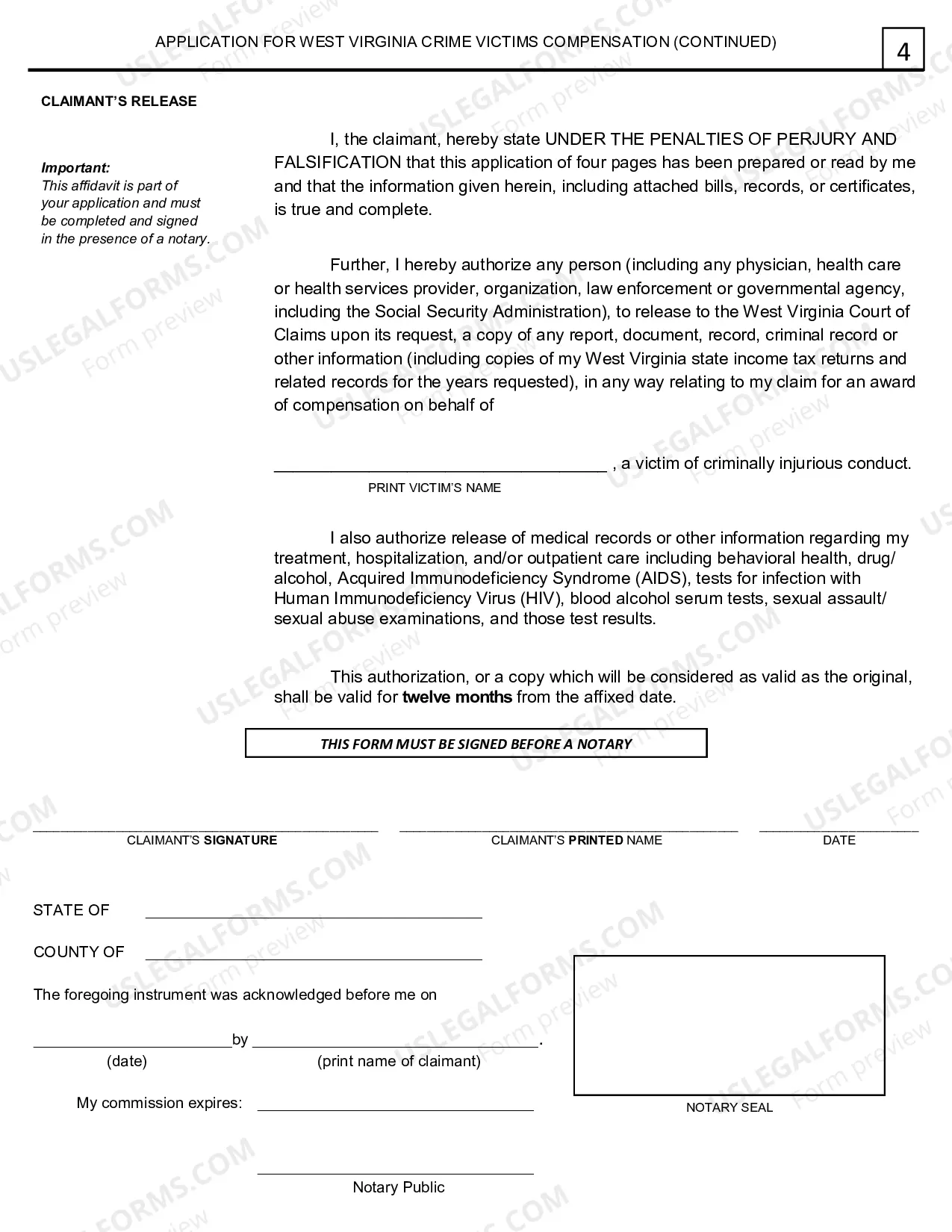 Preview Crime Victim Application