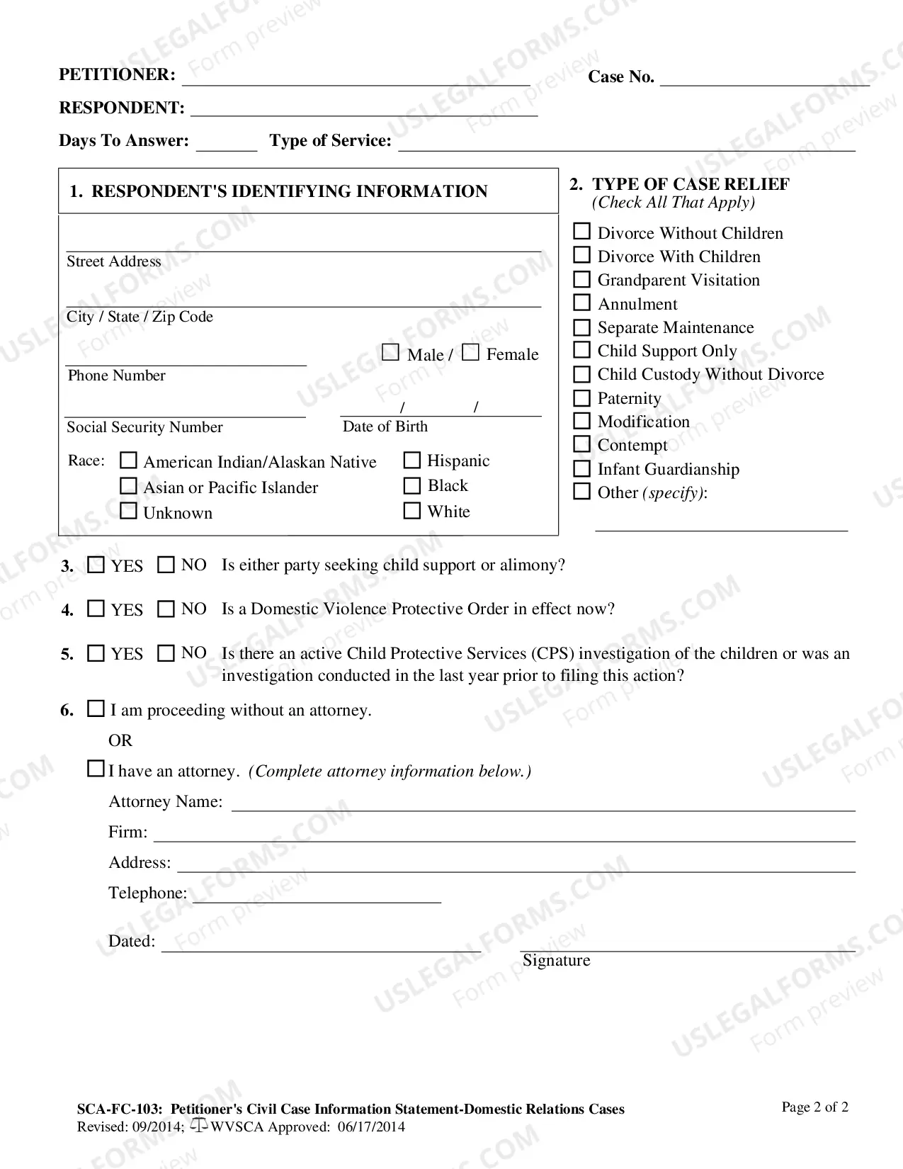 Preview Petitioner's Civil Case Information Statement