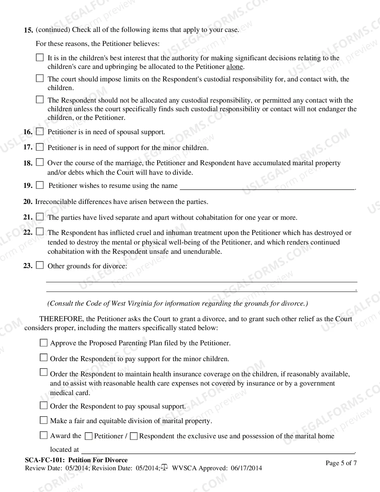 Preview Petition for Divorce