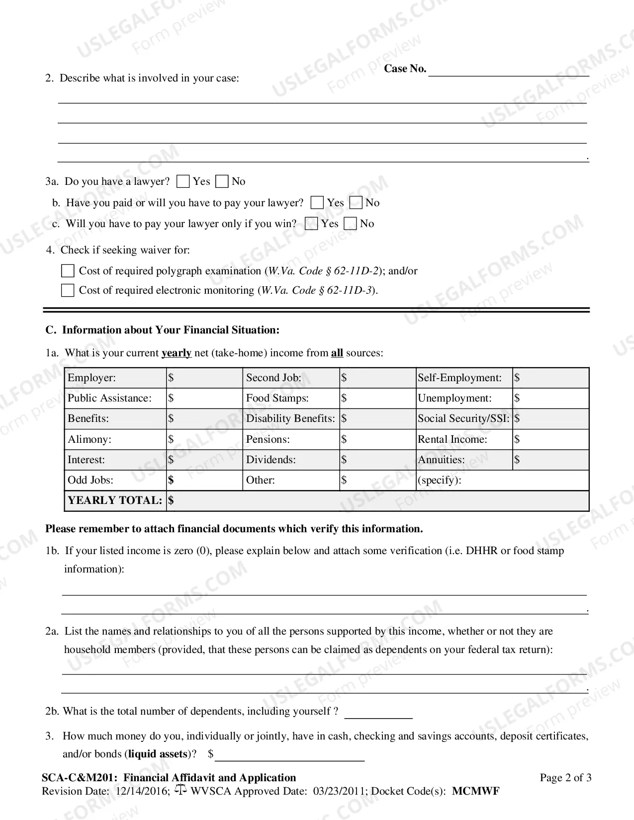 Preview Financial Affidavit and Application: Eligibility for Waiver of Fees, Costs, or Security in a Civil or Domestic Case, etc.