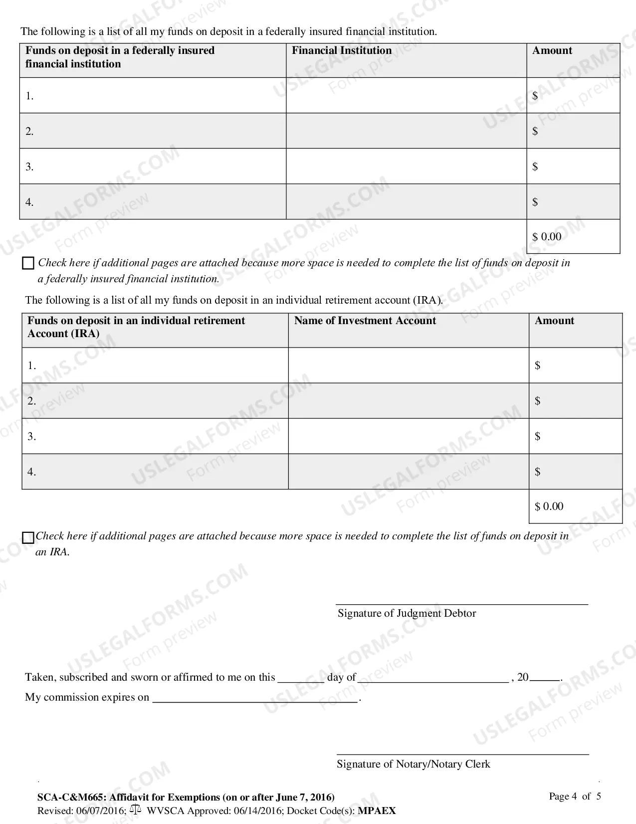 Preview Affidavit for Exemptions - (for writs of execution and suggestions)