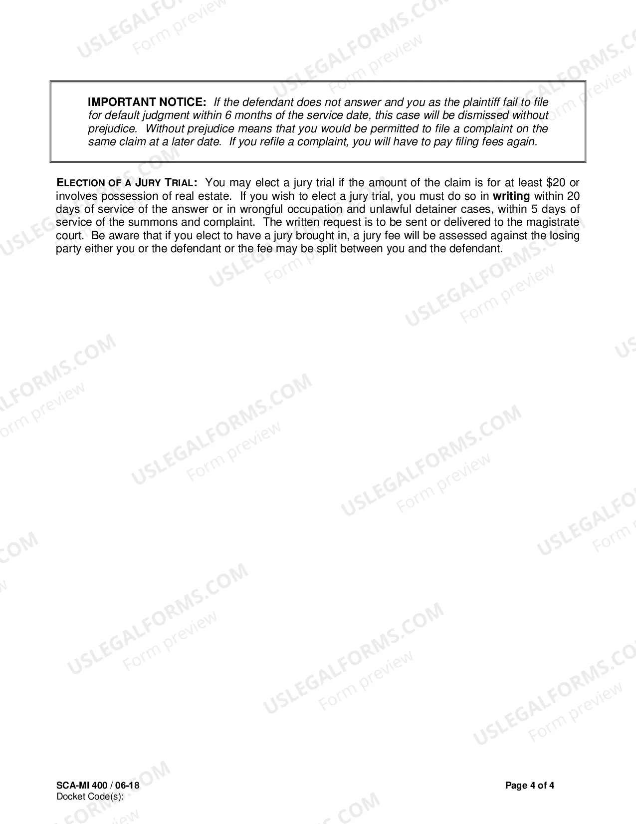 Preview Information Sheet: Civil Case Plaintiff