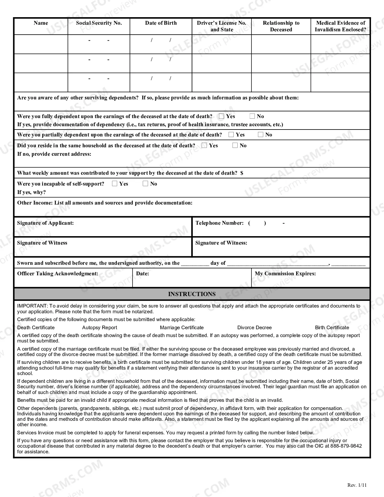 Preview Application for Fatal Dependents Benefits