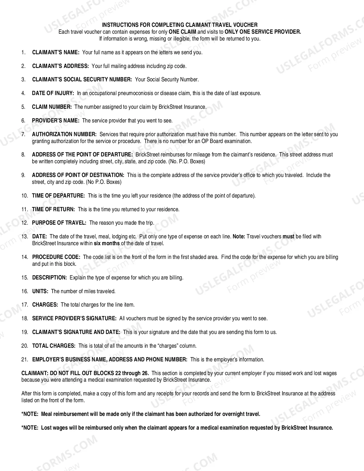 Preview Claimant Travel Voucher