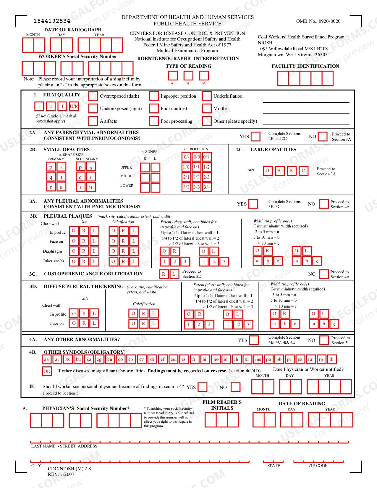 Preview Physicians Roentgenographic Interpretation Report of Occupational Pneumoconiosis