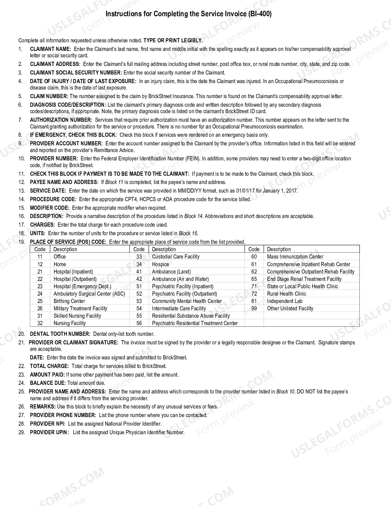 Preview Services Invoice