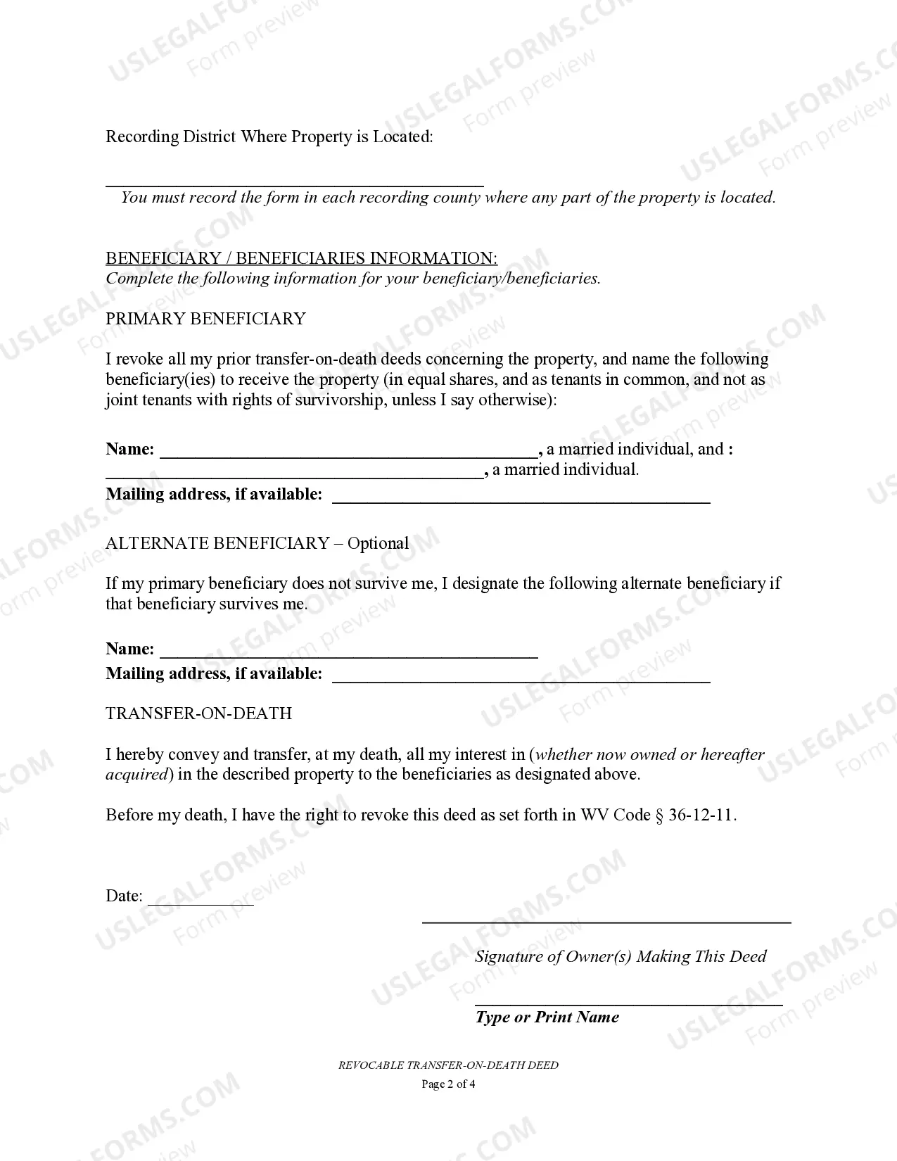 Preview Transfer on Death Deed or TOD - Beneficiary Deed for Individual to a Husband and Wife Beneficiaries