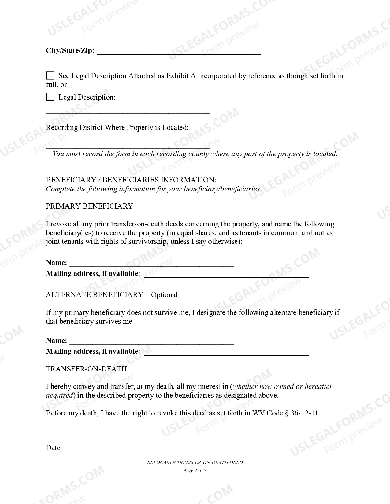 Preview Transfer on Death Deed or TOD - Beneficiary Deed for Two Individuals to One Individual