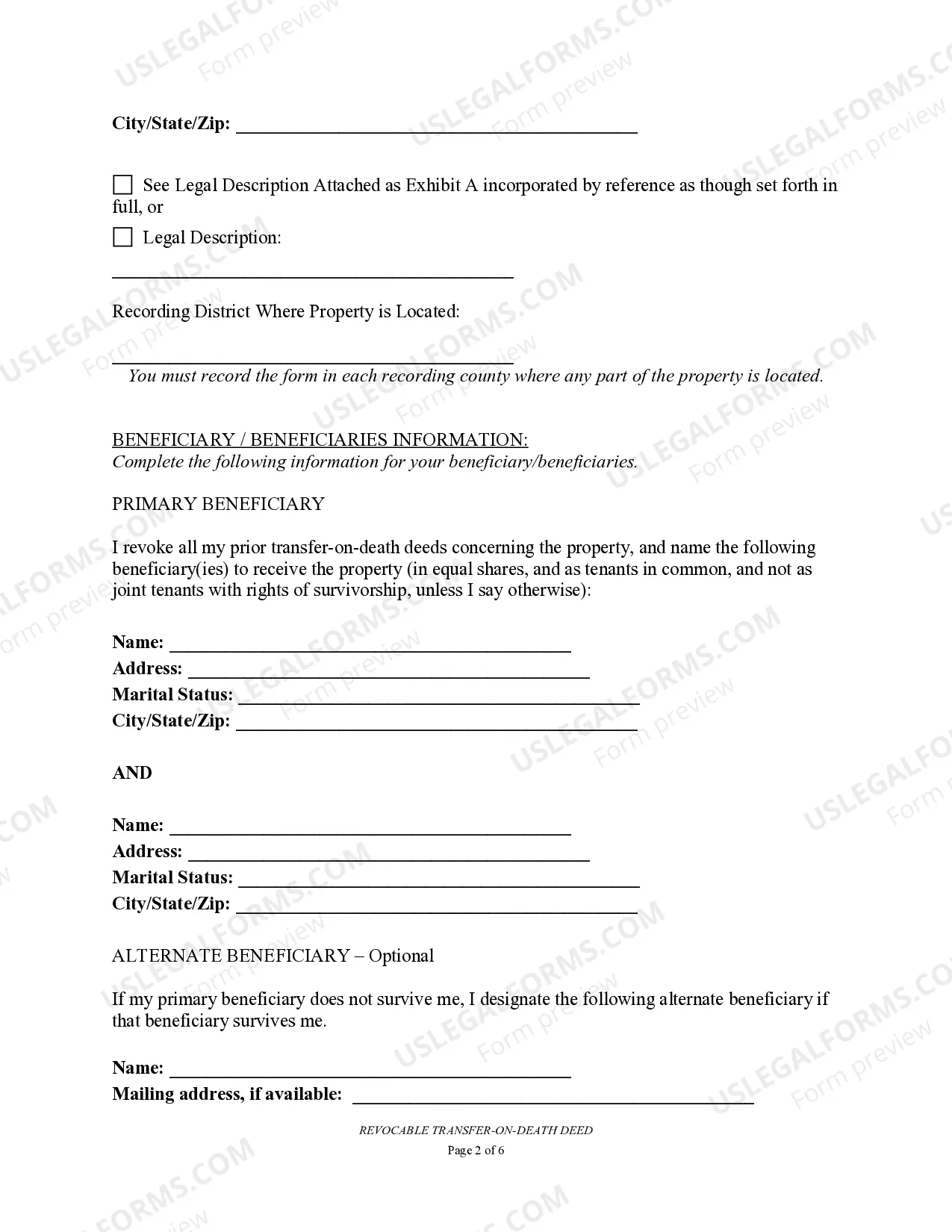 Preview Transfer on Death Deed or TOD - Beneficiary Deed for Two Individuals to Two Individuals