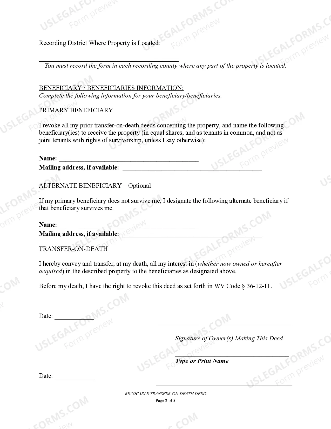 Preview Transfer on Death Deed or TOD - Beneficiary Deed for Husband and Wife to Individual
