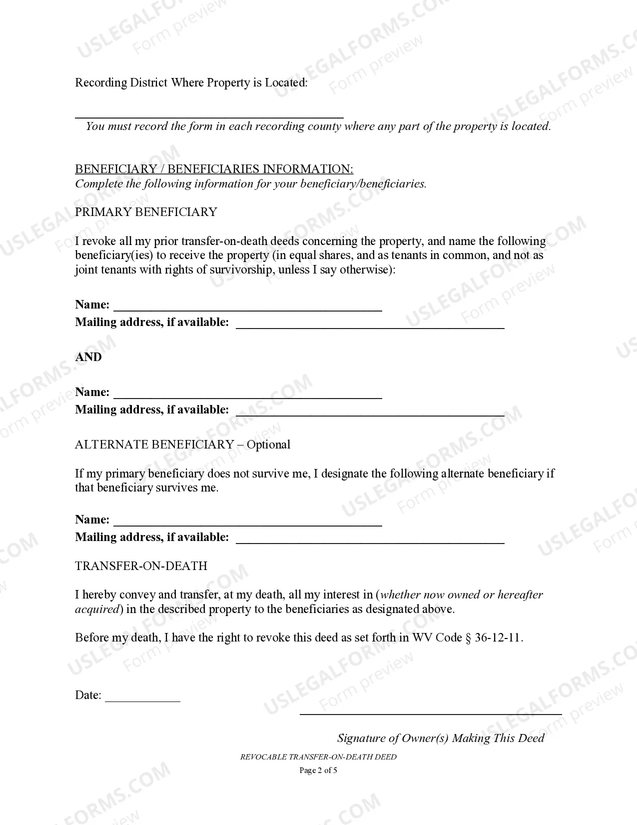 Preview Transfer on Death Deed or TOD - Beneficiary Deed for Husband and Wife to Two Individuals