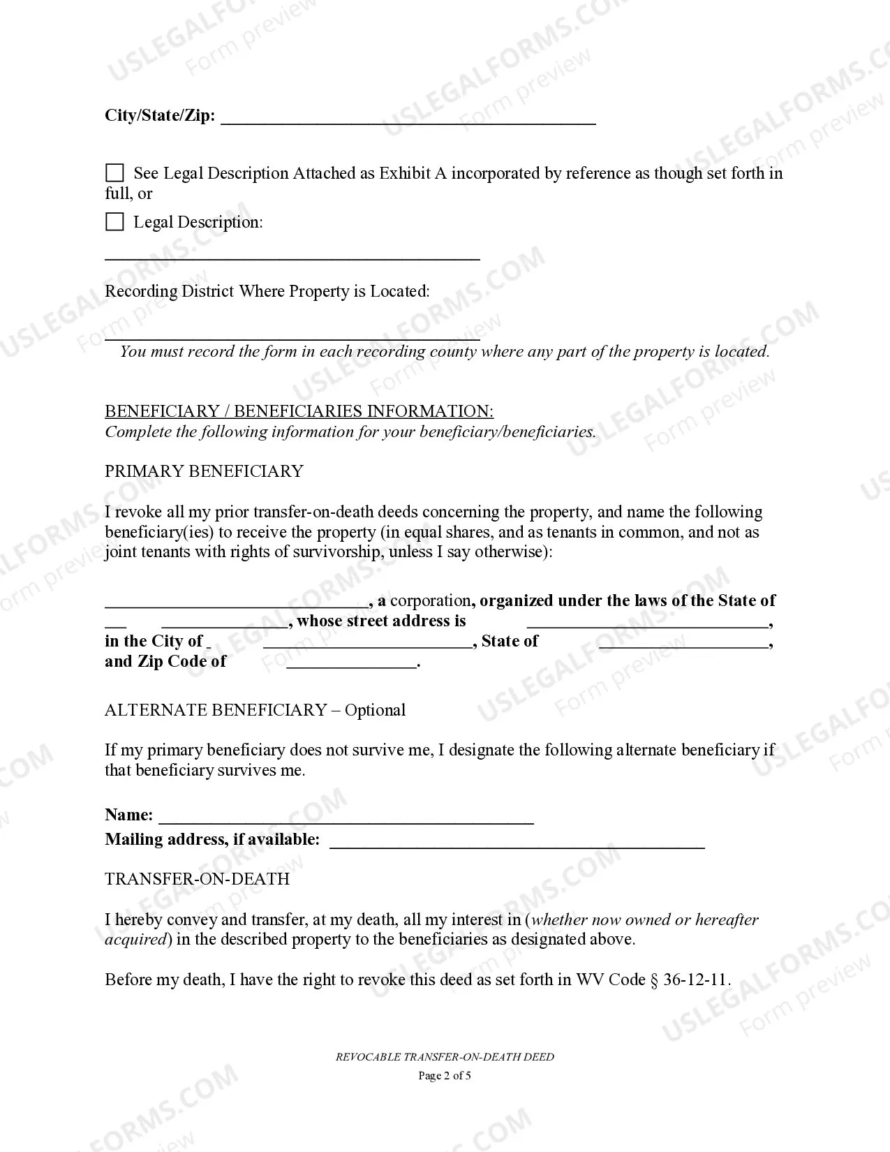 Preview Transfer on Death Deed or TOD - Beneficiary Deed for Husband and Wife to Business Entity