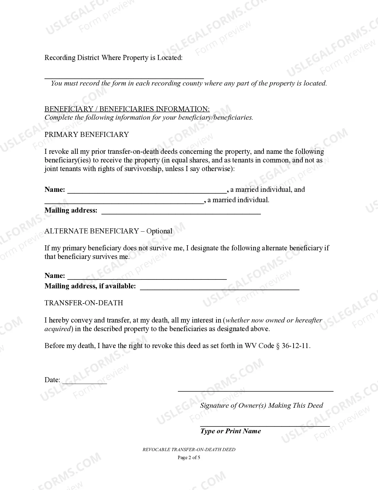 Preview Transfer on Death Deed or TOD - Beneficiary Deed for Husband and Wife to Husband and Wife Beneficiaries