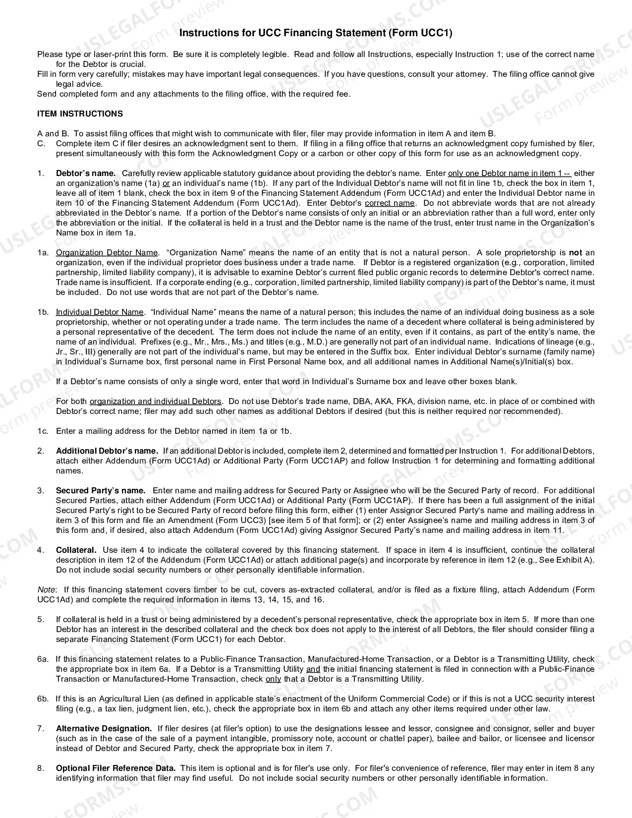 Preview West Virginia UCC1 Financing Statement