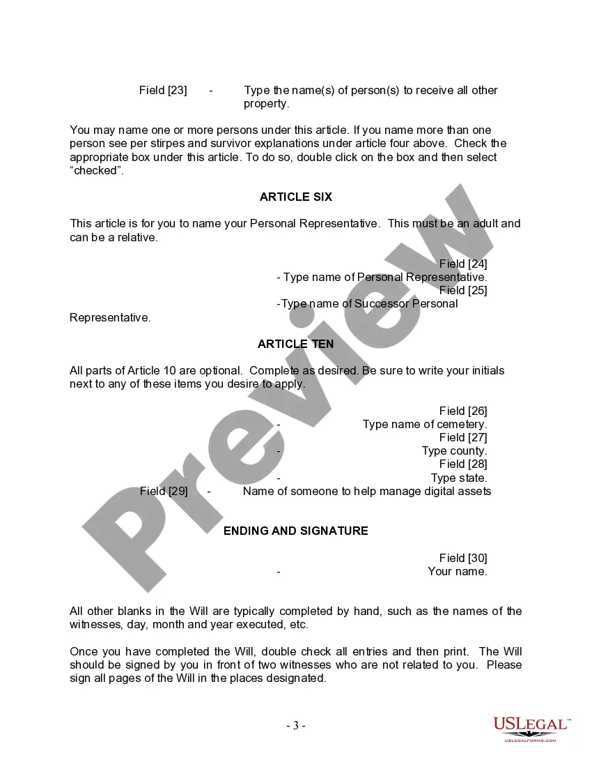 Preview Last Will and Testament for Single Person with No Children