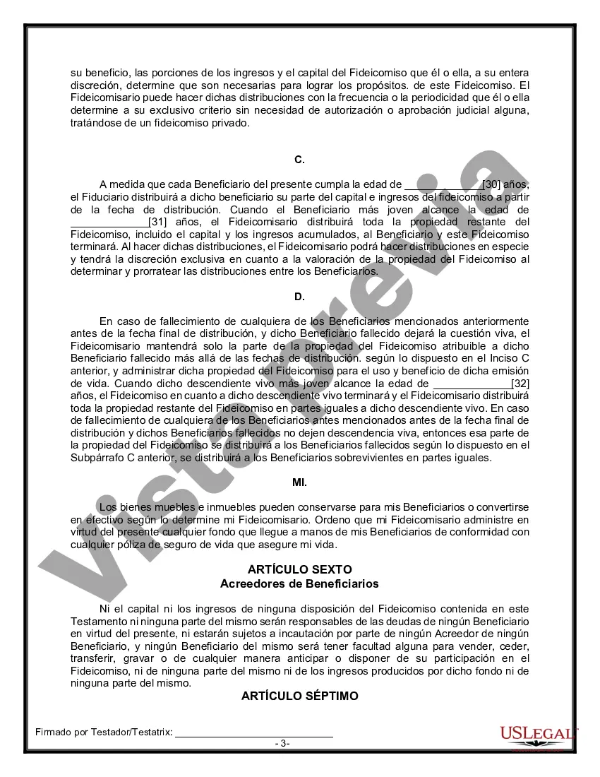 Preview Formulario Legal de Última Voluntad y Testamento para una Persona Soltera con Hijos Menores