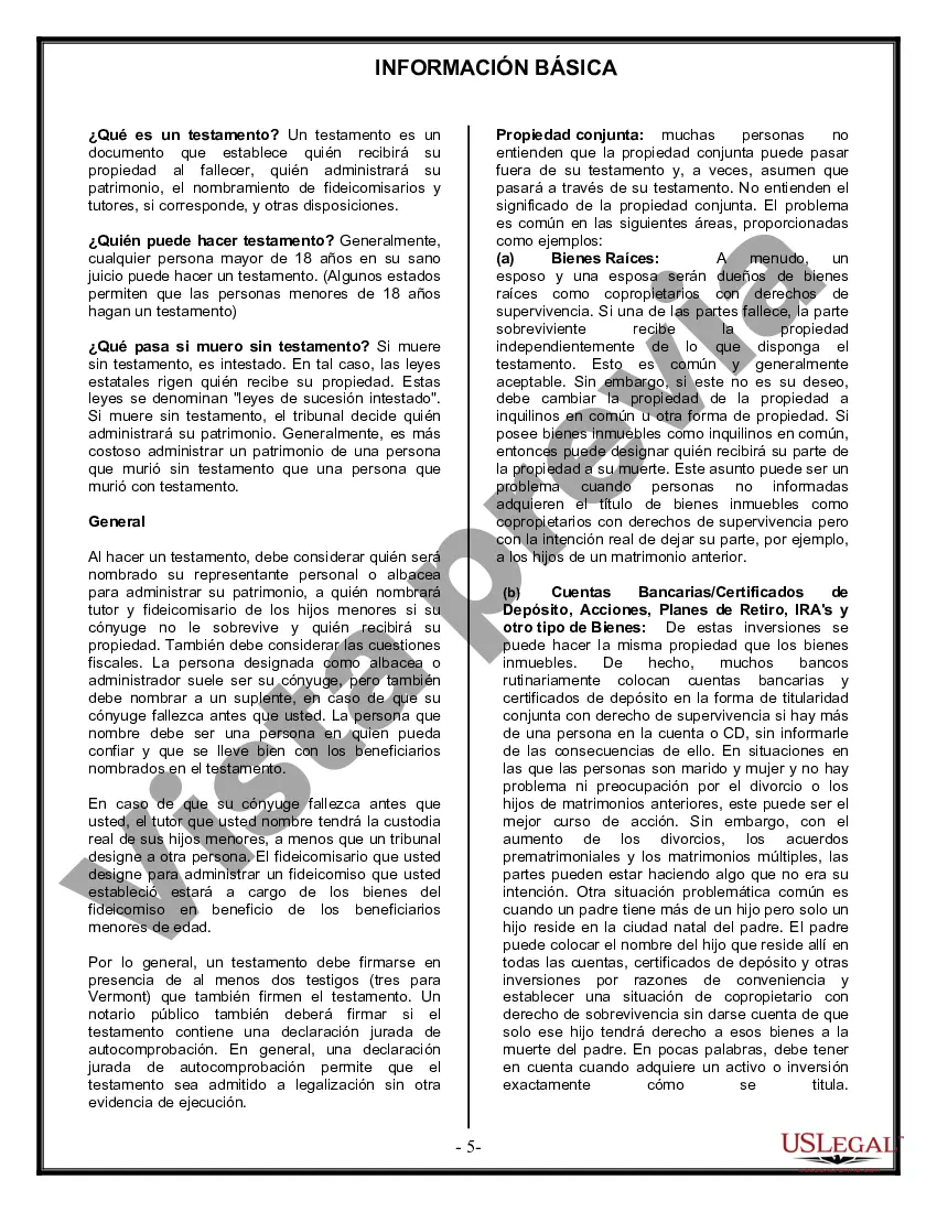 Preview Formulario Legal de Última Voluntad y Testamento para Persona Soltera con Hijos Adultos y Menores