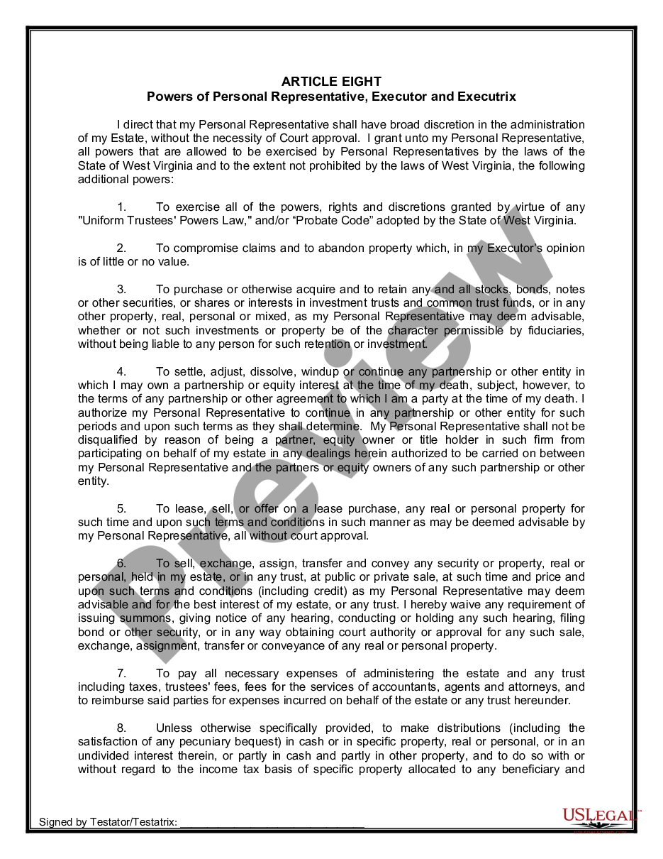 page 8 Legal Last Will and Testament Form for Divorced person not Remarried with Adult Children preview