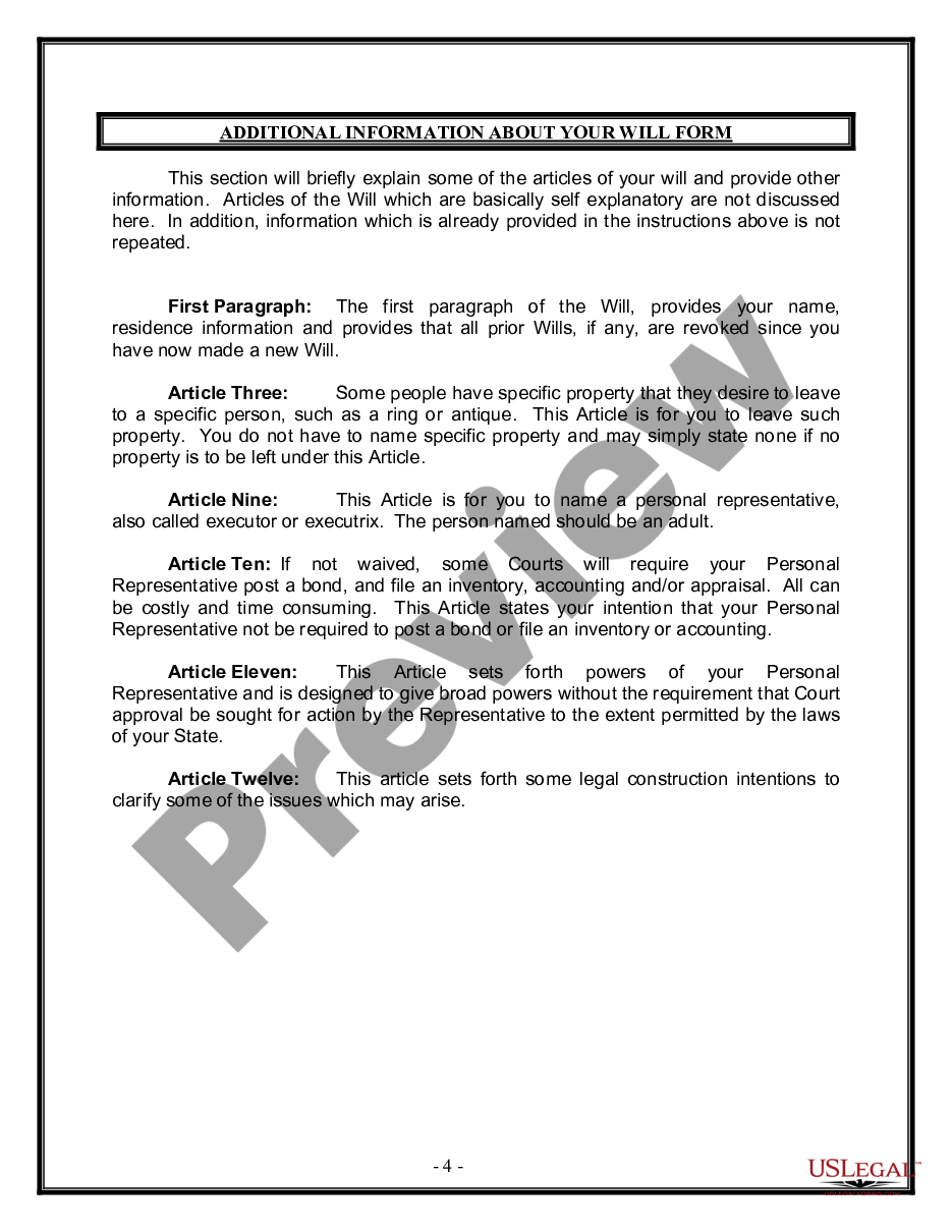 page 3 Legal Last Will and Testament Form for Divorced person not Remarried with Minor Children preview