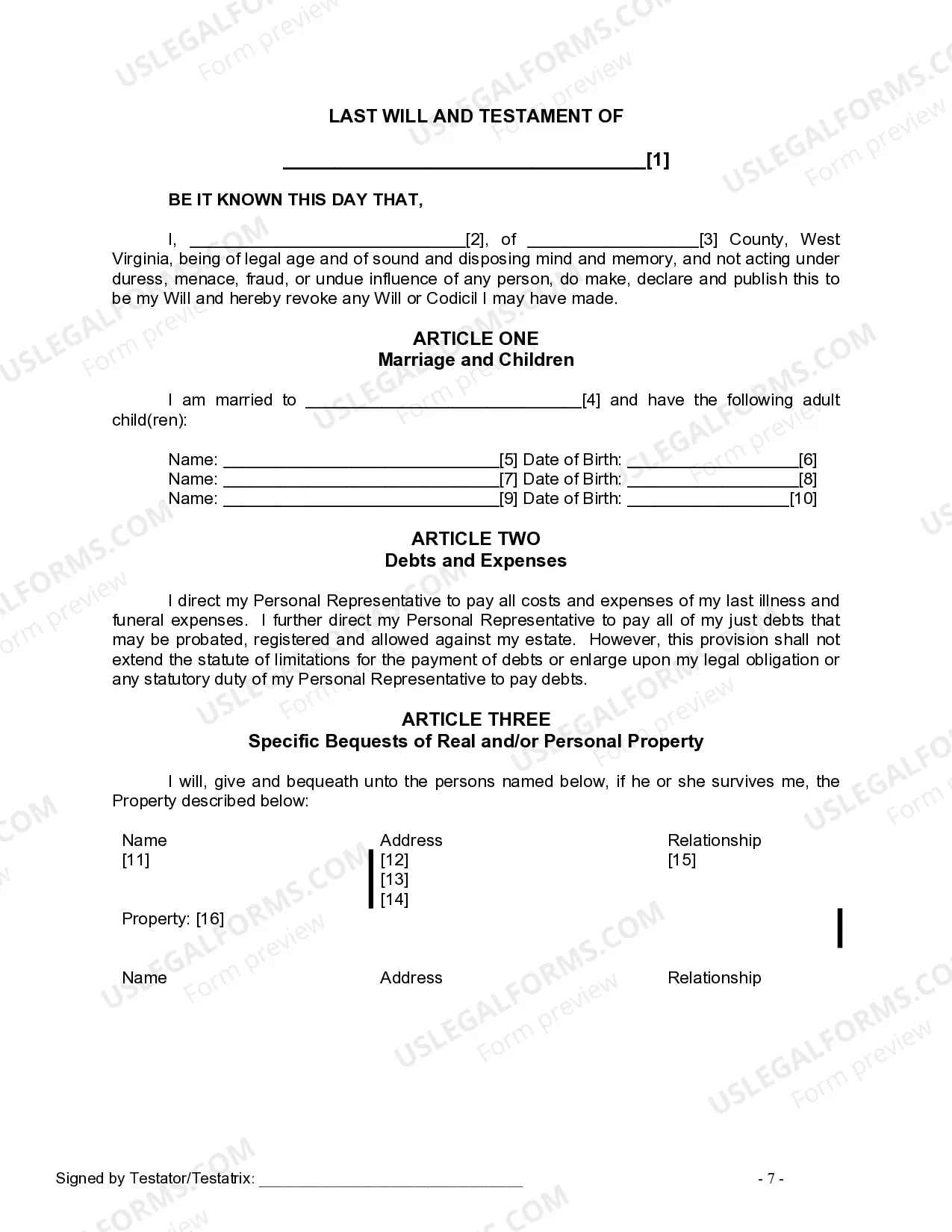 Preview Mutual Wills Package for Married Couple with Adult Children