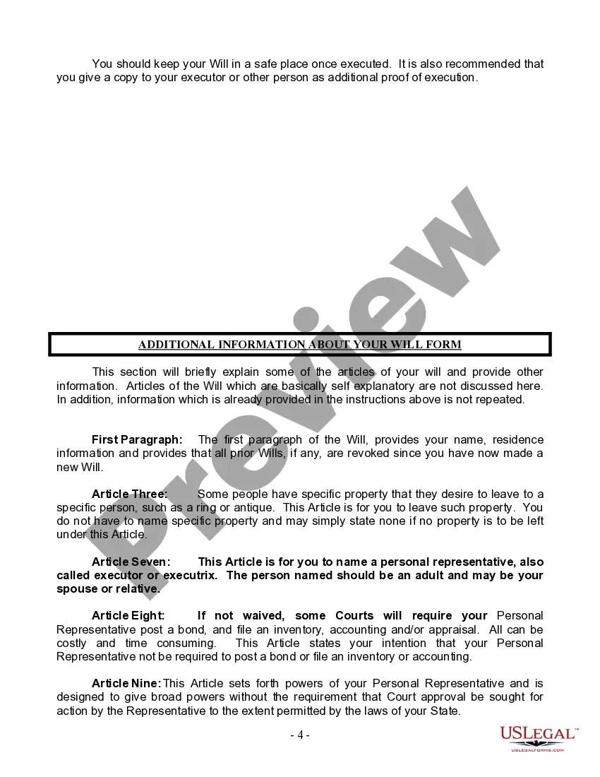 Preview Last Will and Testament for Married person with Adult Children