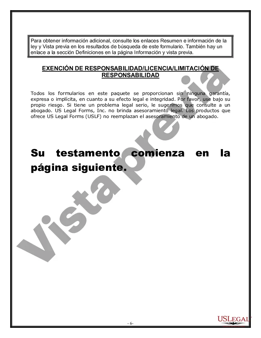 Preview Formulario de última voluntad y testamento legal para una persona casada sin hijos