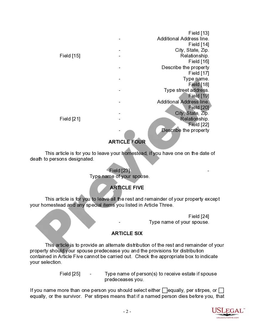Preview Last Will and Testament for a Married Person with No Children