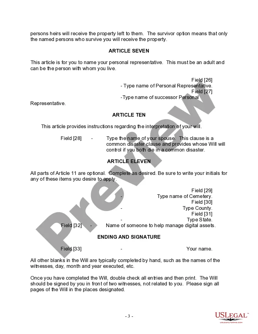 Preview Last Will and Testament for a Married Person with No Children