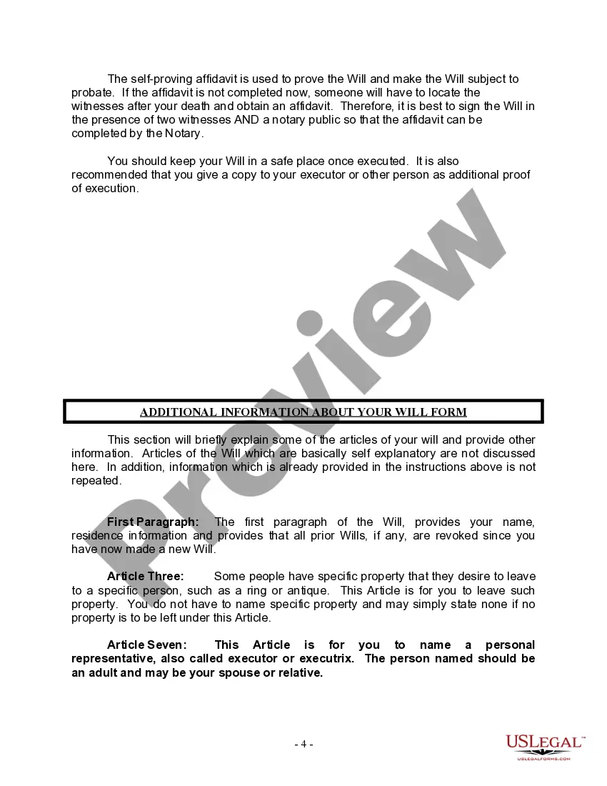 Preview Last Will and Testament for a Married Person with No Children