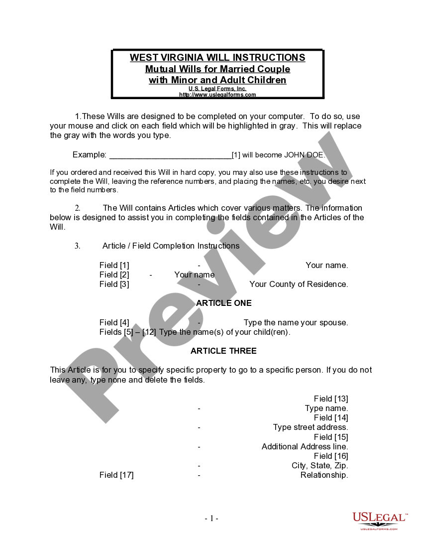 West Virginia Mutual Wills Package with Last Wills and Testaments for