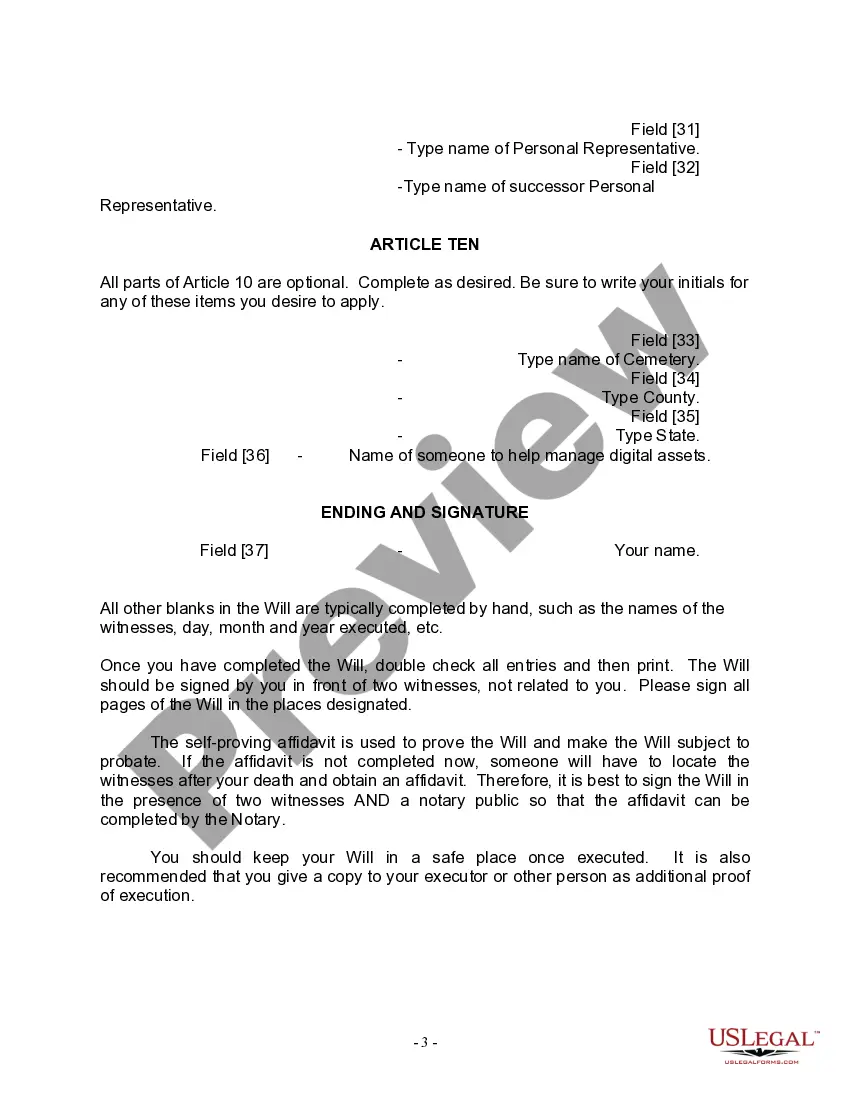 Preview Last Will and Testament for a Widow or Widower with Adult Children