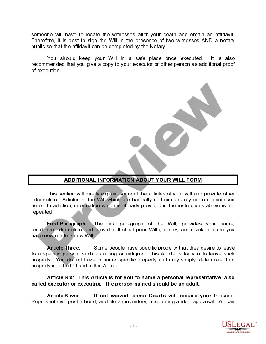 Preview Last Will for a Widow or Widower with no Children