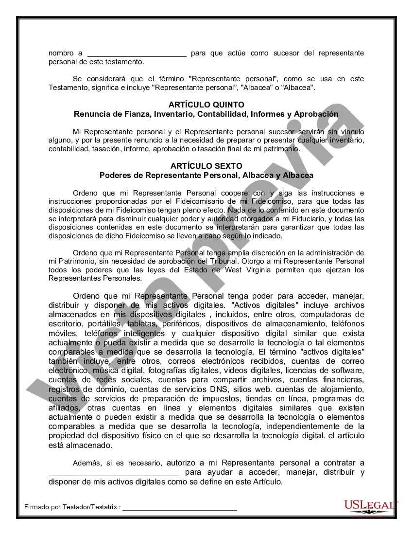 Preview Último testamento legal y formulario de testamento con todos los bienes en fideicomiso llamado testamento invertido