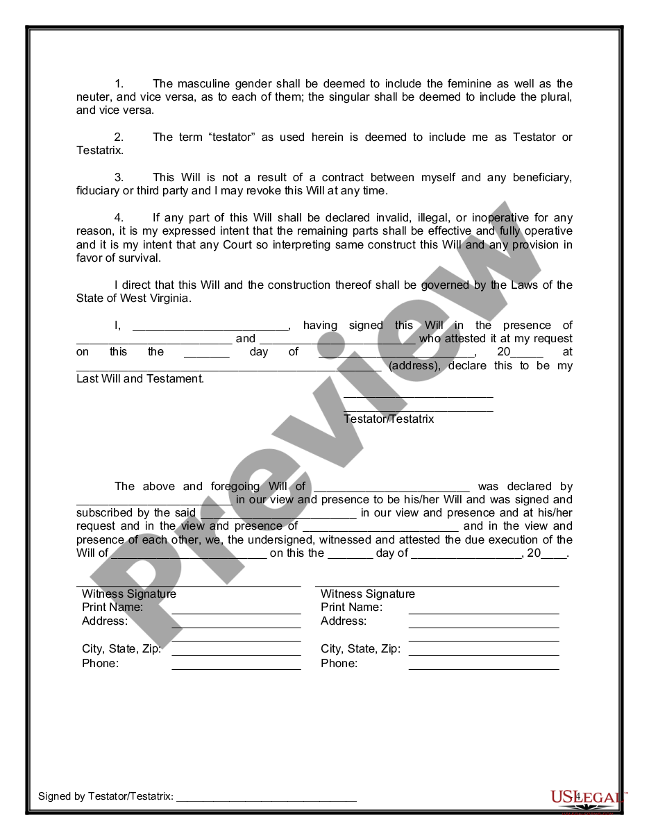 page 3 Legal Last Will and Testament Form with All Property to Trust called a Pour Over Will preview