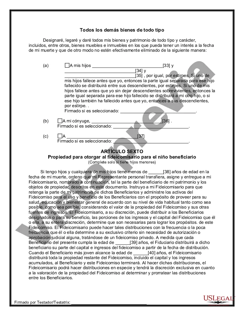 Preview Última voluntad y testamento para otras personas