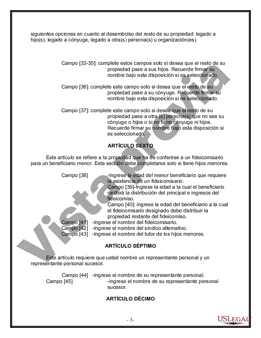 Preview Última voluntad y testamento para otras personas
