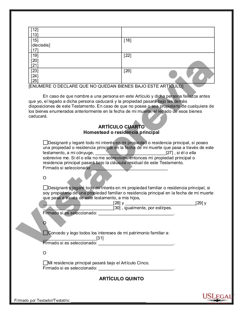Preview Última voluntad y testamento para otras personas