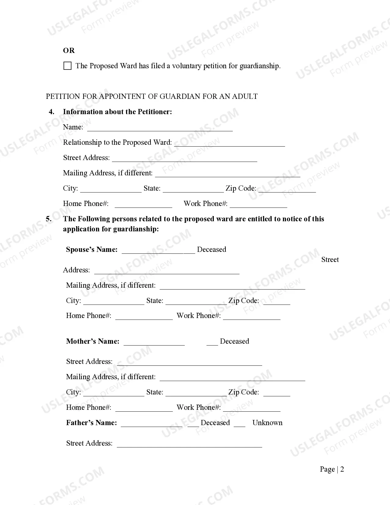 Preview Petition For Appointment of Guardian For An Adult