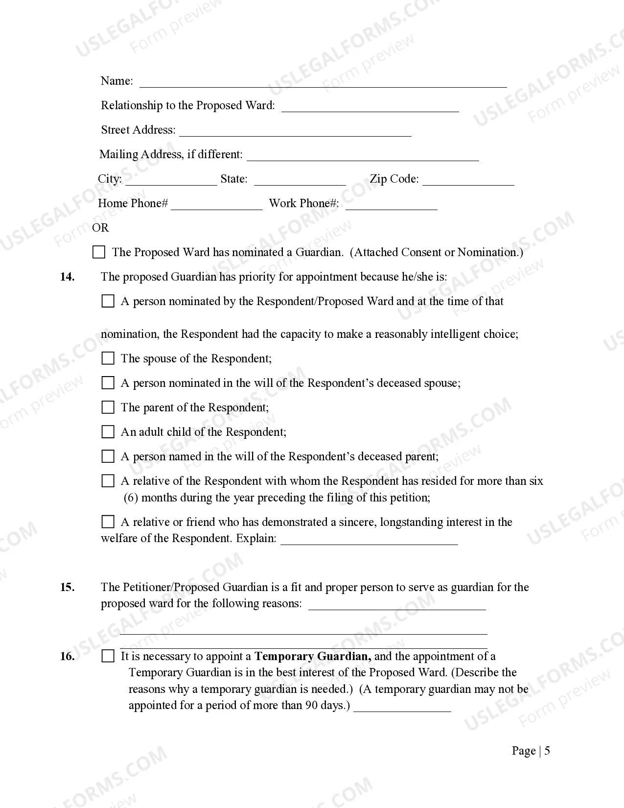 Preview Petition For Appointment of Guardian For An Adult