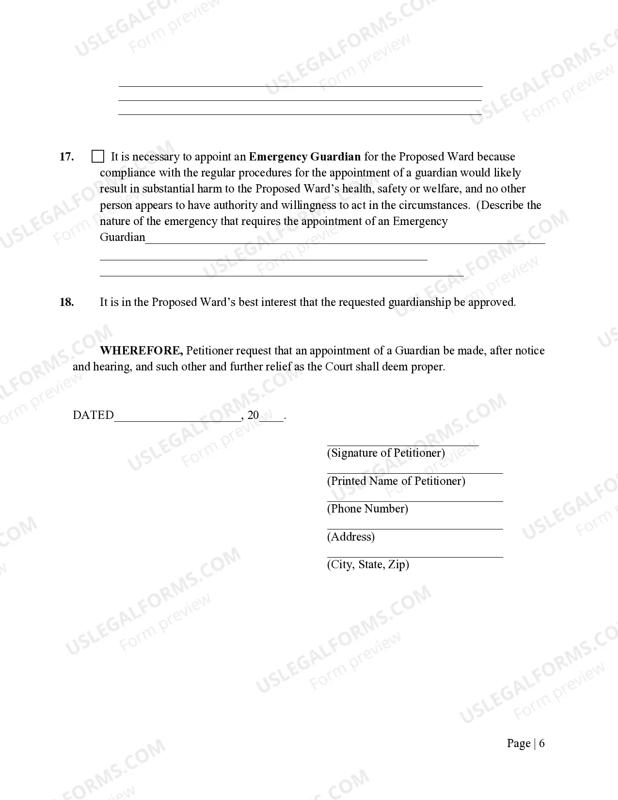 Preview Petition For Appointment of Guardian For An Adult