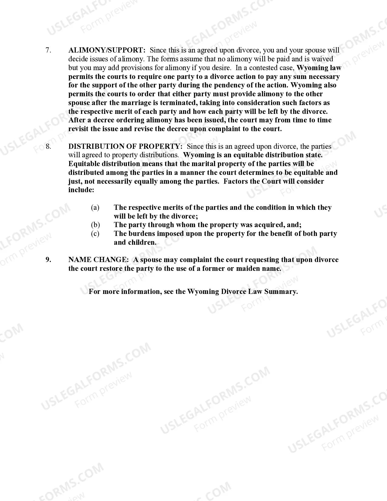 Preview Wyoming No-Fault Uncontested Agreed Divorce Package for Dissolution of Marriage with Adult Children and with or without Property and Debts