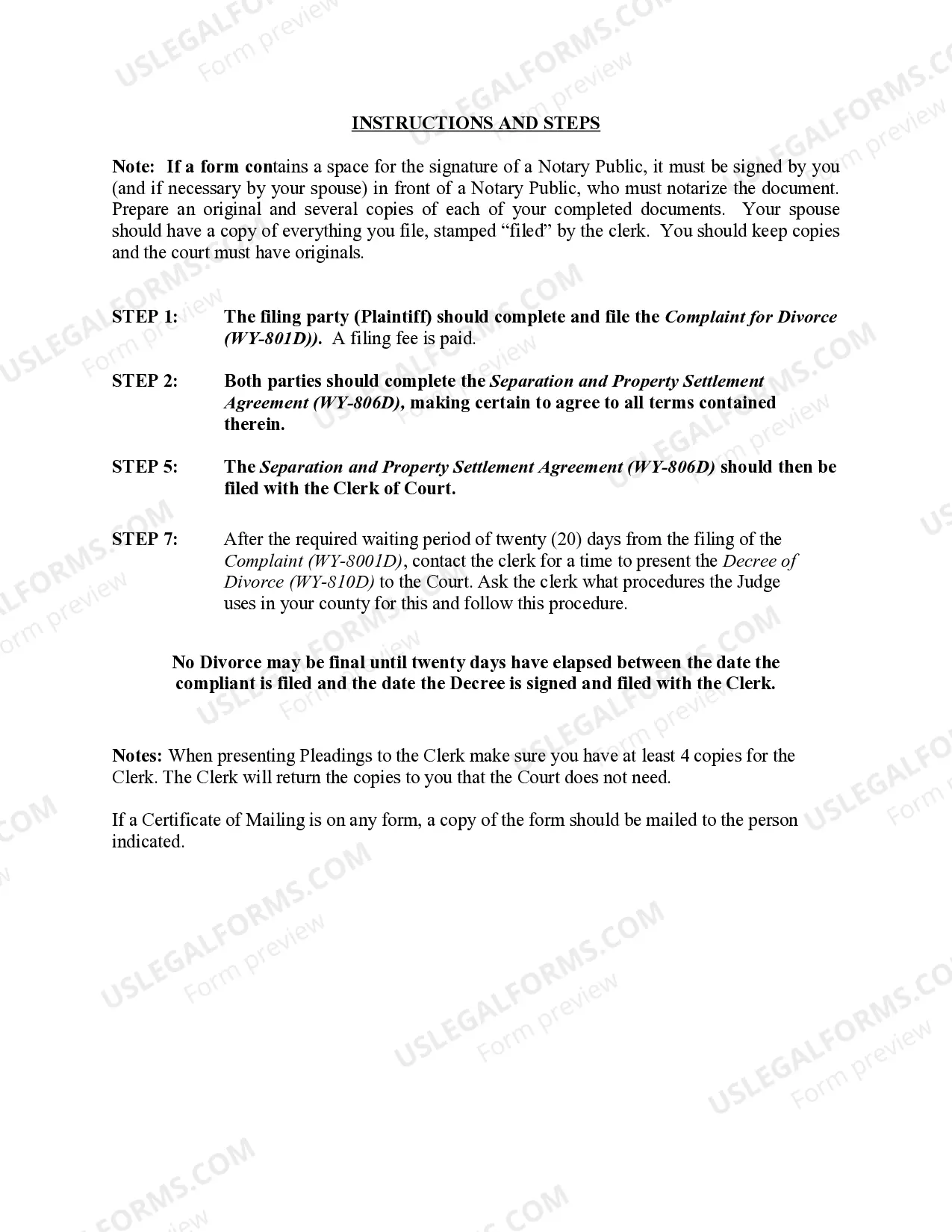Preview Wyoming No-Fault Uncontested Agreed Divorce Package for Dissolution of Marriage with Adult Children and with or without Property and Debts