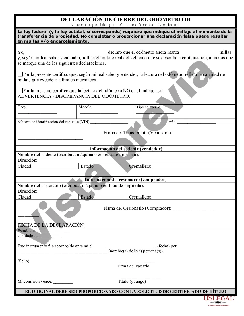 Preview Factura de venta de automóvil o vehículo, incluida la declaración del cuentakilómetros y el pagaré