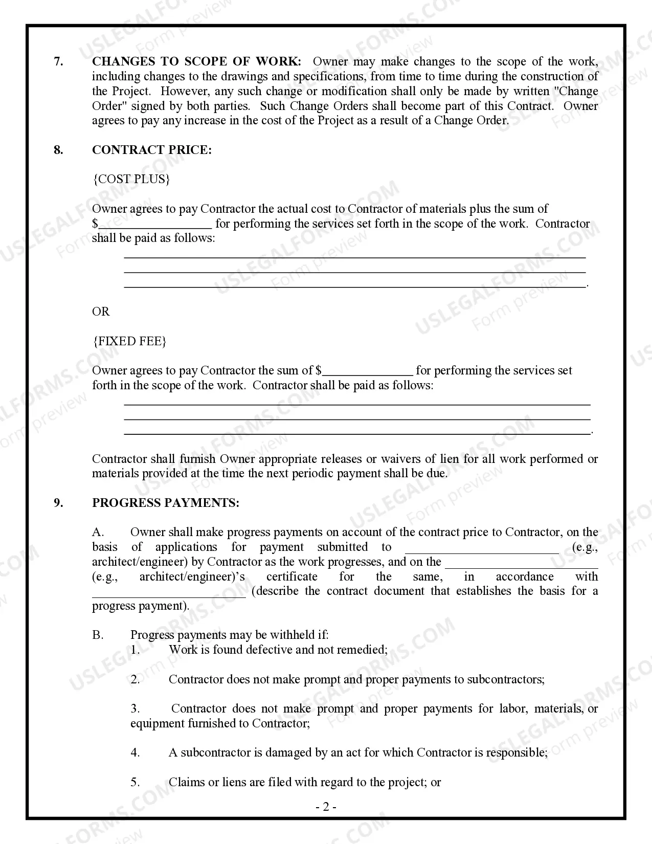 Preview Commercial Contract for Contractor