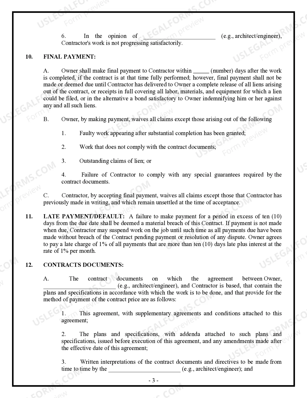 Preview Commercial Contract for Contractor