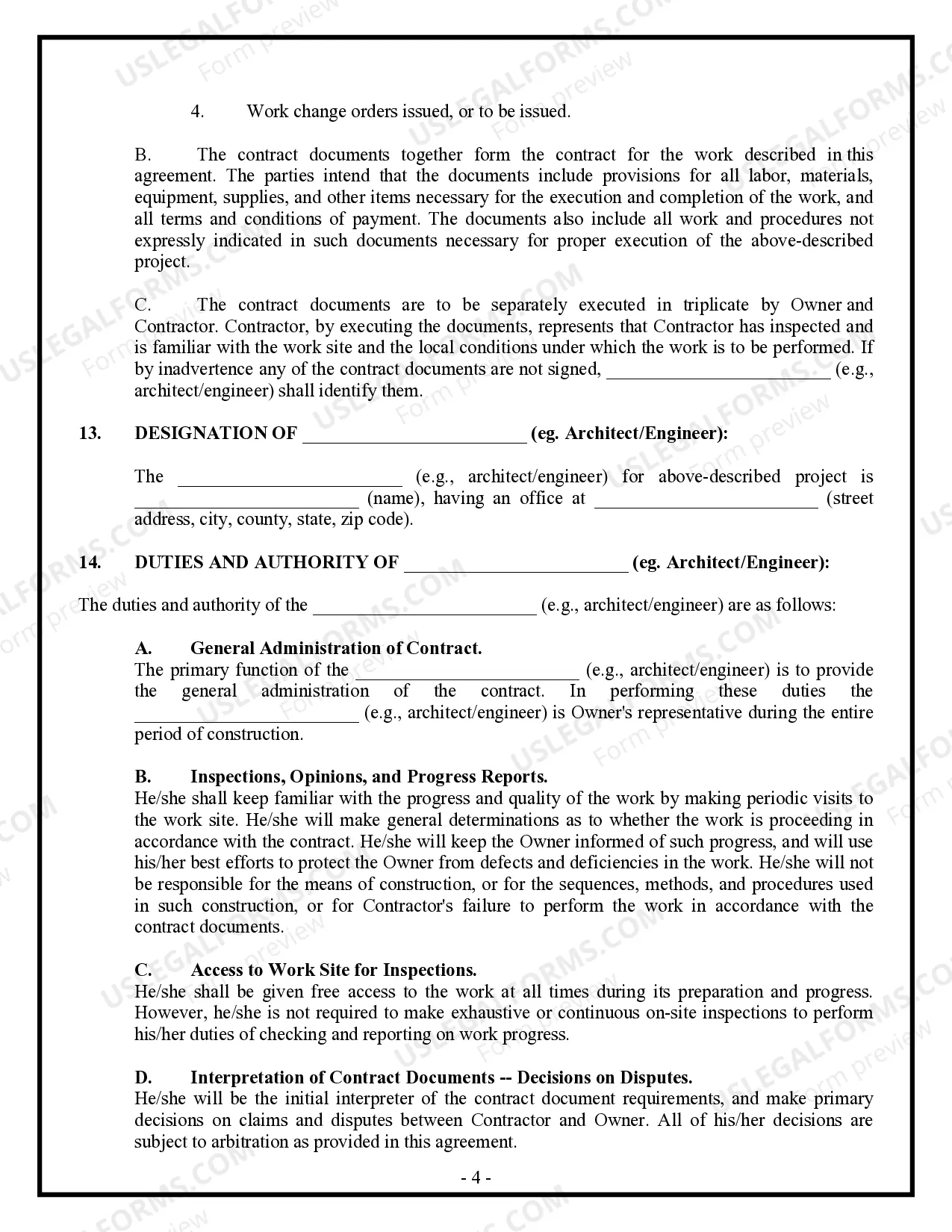 Preview Commercial Contract for Contractor