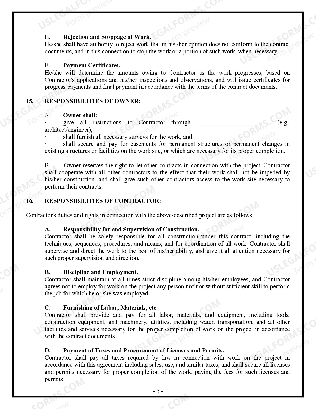 Preview Commercial Contract for Contractor