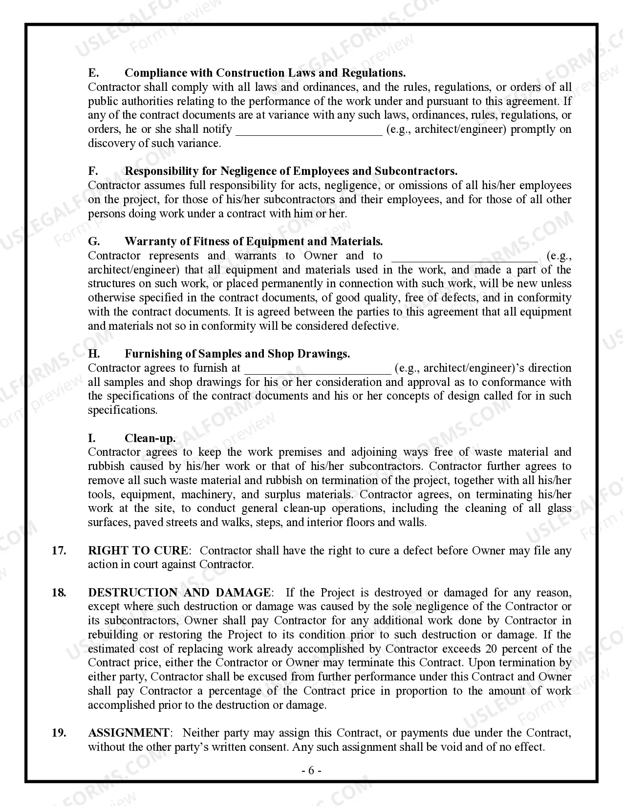 Preview Commercial Contract for Contractor