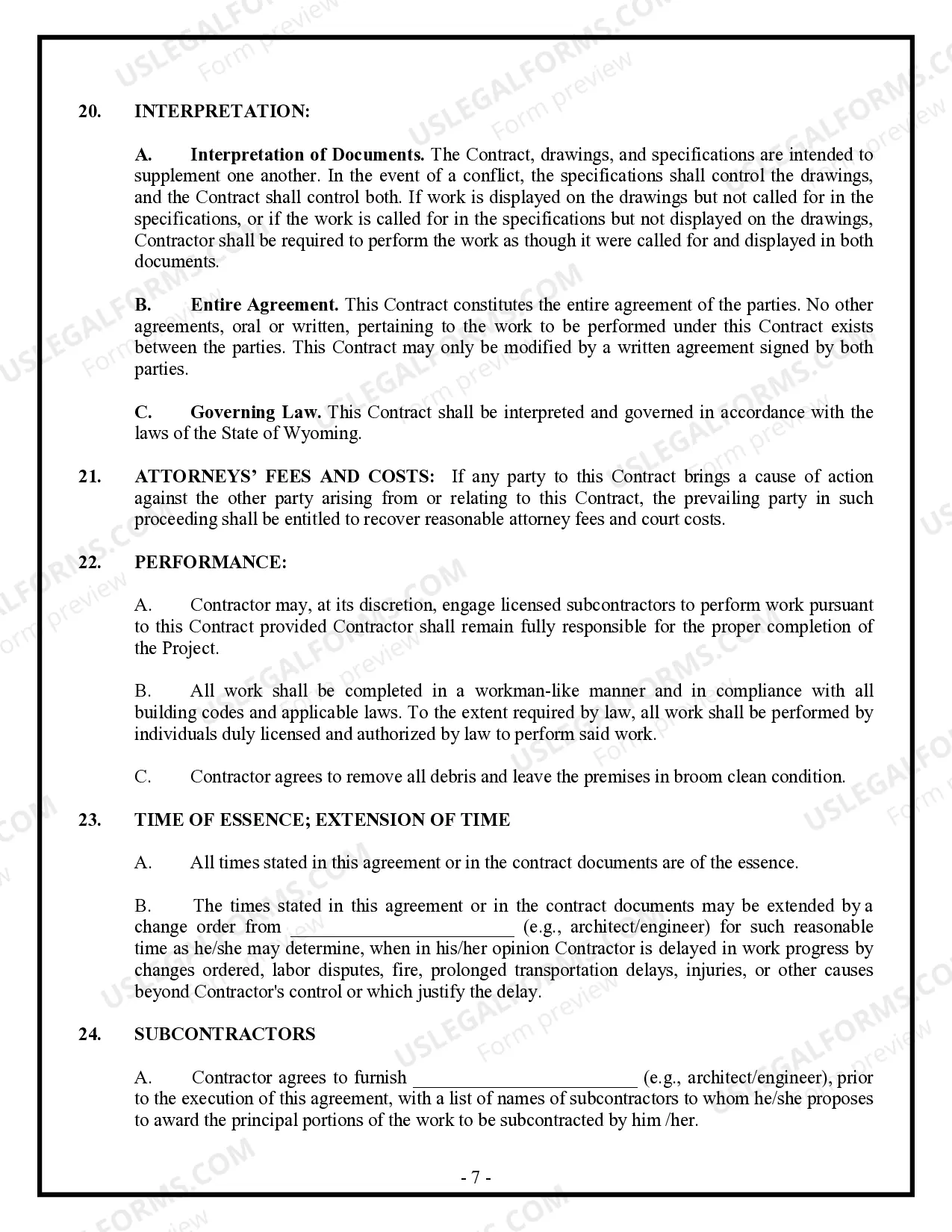 Preview Commercial Contract for Contractor