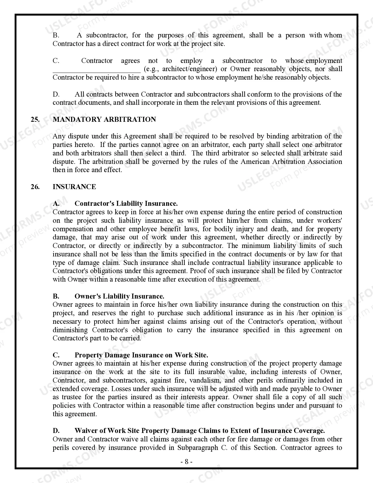 Preview Commercial Contract for Contractor